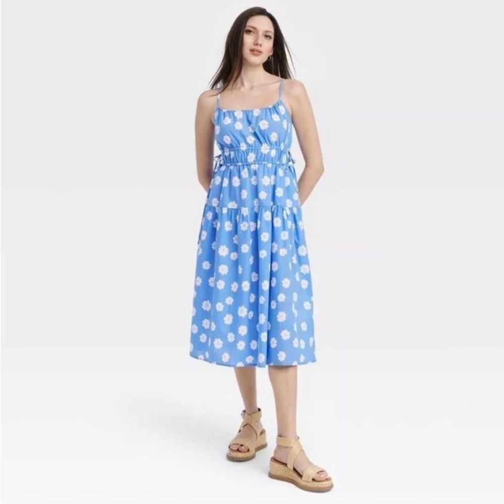 Universal Thread Blue Floral Midi Spaghetti Strap Dress - Size XS